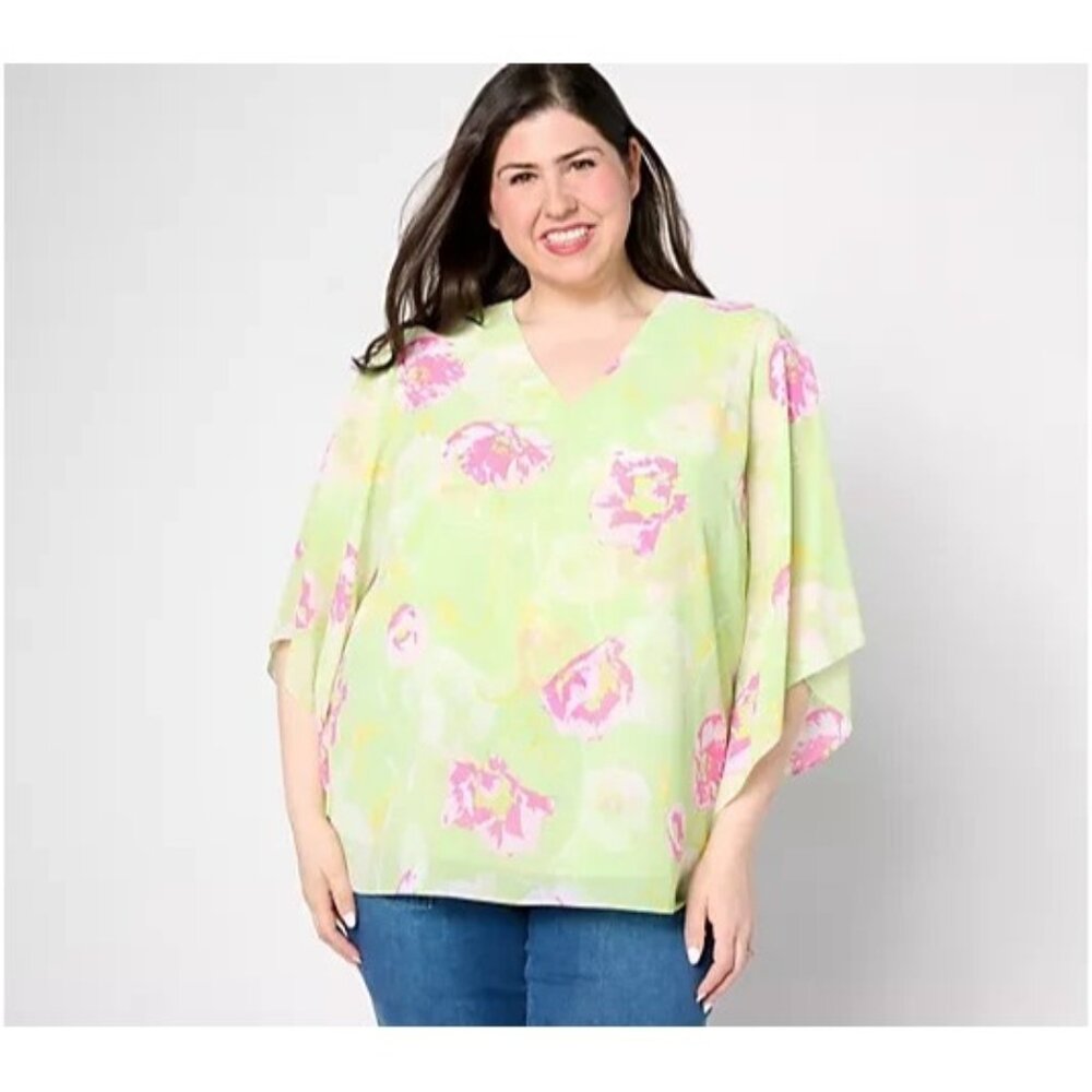 Belle by Kim Gravel Poppy Printed Blouse Embroidery Limeade Medium A475526